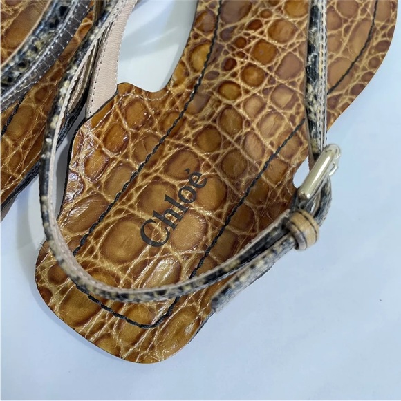 Chloe Carla Croc-Effect Leather Flat Sandals Size 36.5 Brown Bronze Accents - Picture 6 of 10